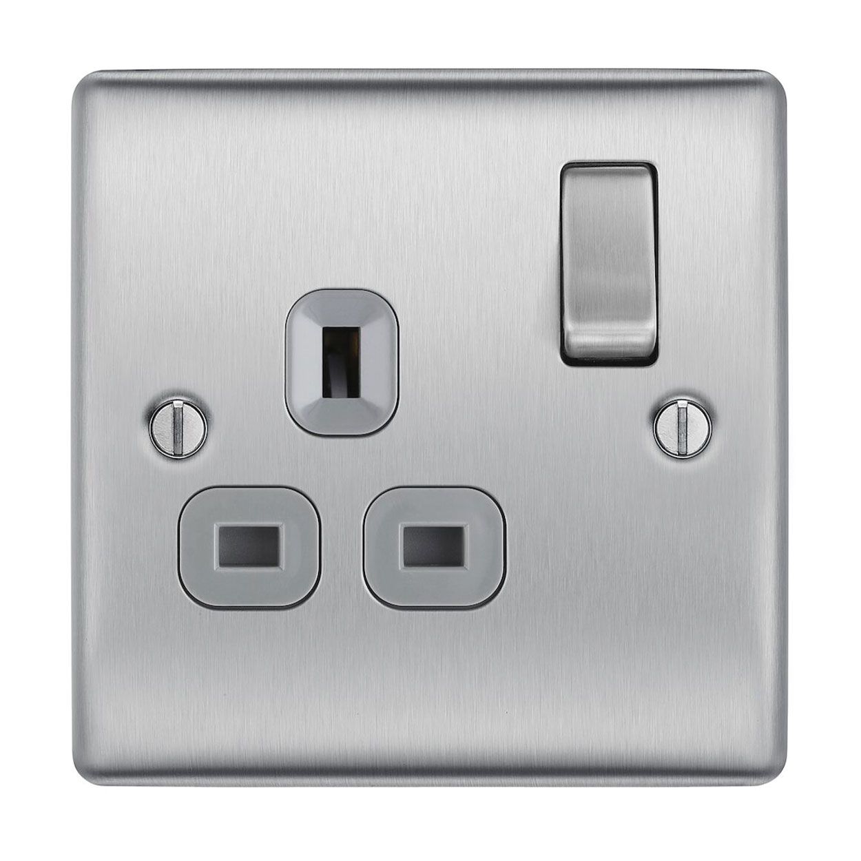 BG Brushed Steel Socket - 13A 1 Gang Double Pole