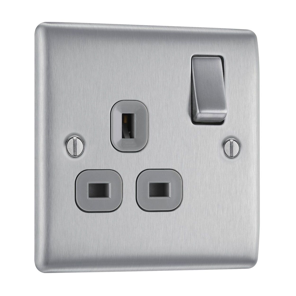 BG Brushed Steel Socket - 13A 1 Gang Double Pole