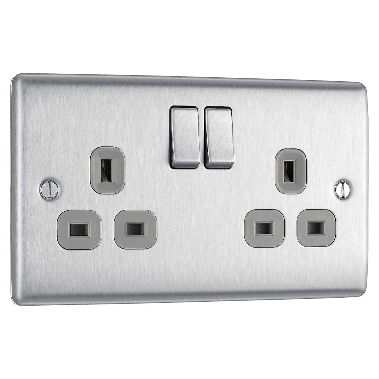 BG Brushed Steel Socket - 13A 2 Gang Double Pole