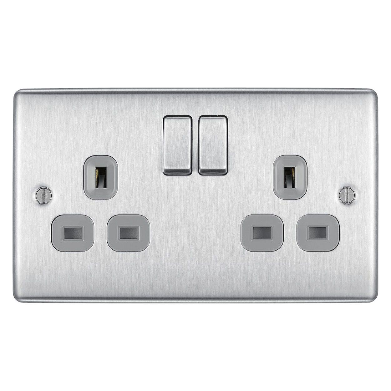 BG Brushed Steel Socket - 13A 2 Gang Double Pole