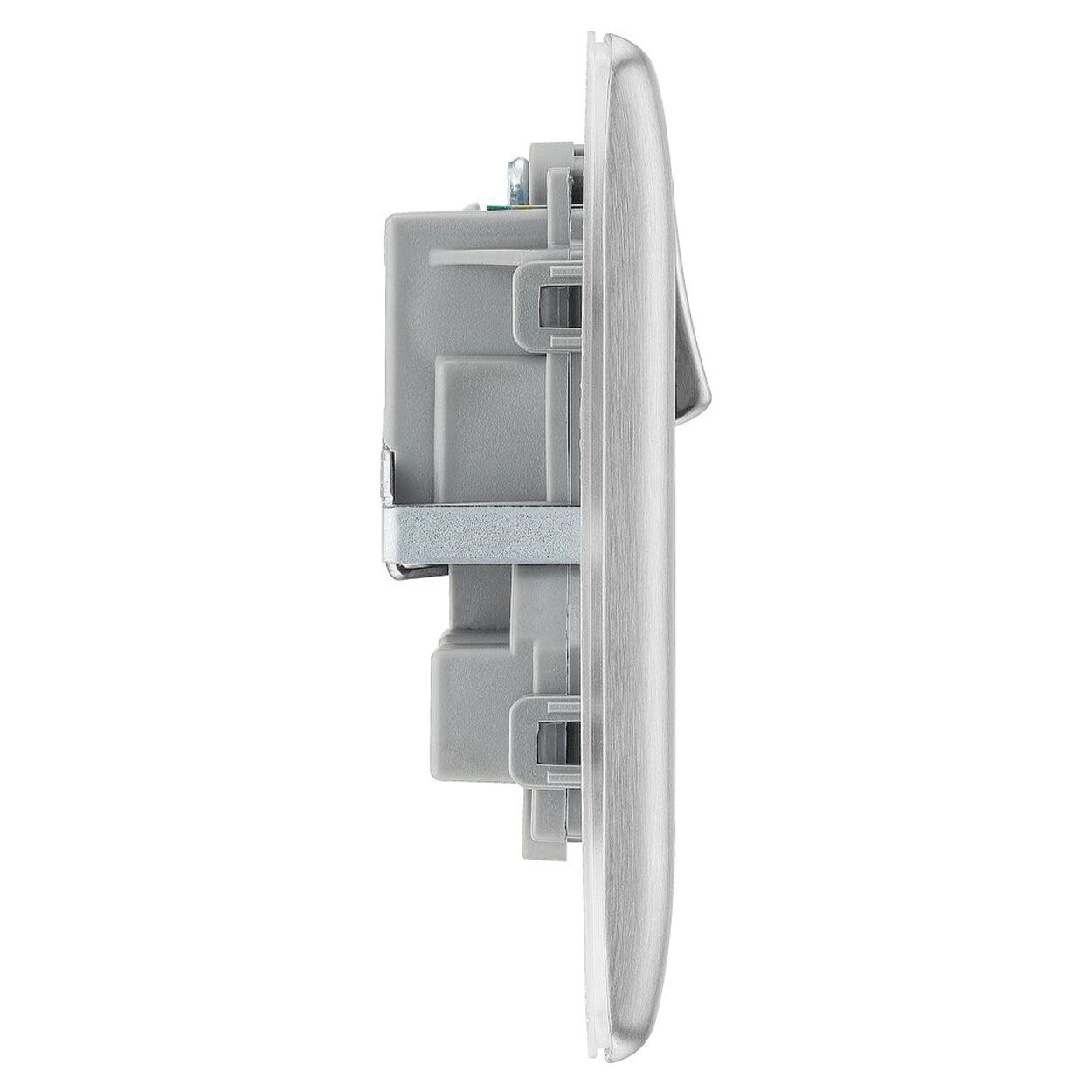 BG Brushed Steel Socket - 13A 2 Gang Double Pole
