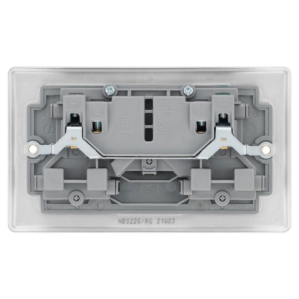 BG Brushed Steel Socket - 13A 2 Gang Double Pole