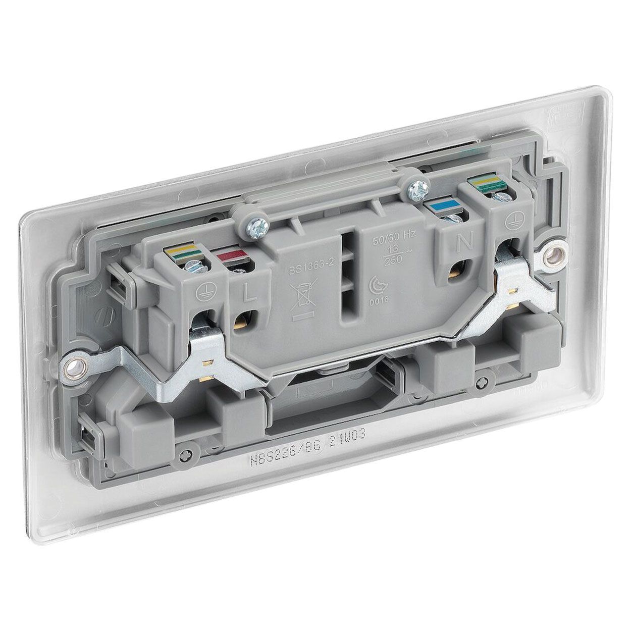 BG Brushed Steel Socket - 13A 2 Gang Double Pole