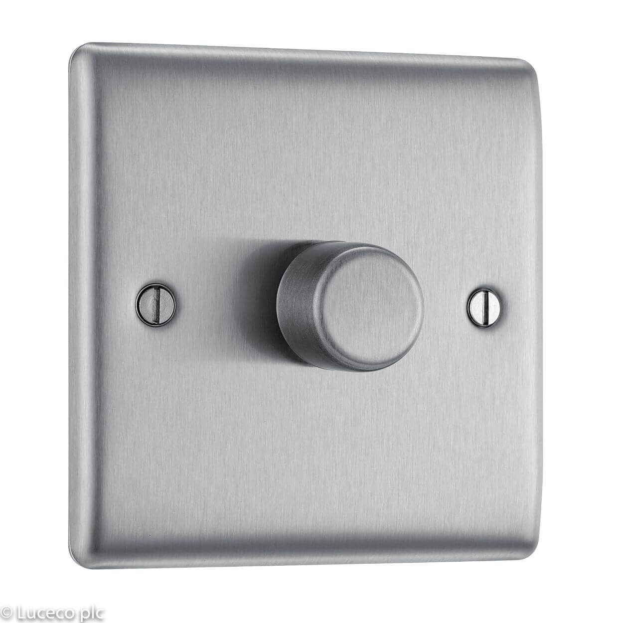 BG Brushed Steel Dimmer Switch - 400W 1 Gang 2 Way Push