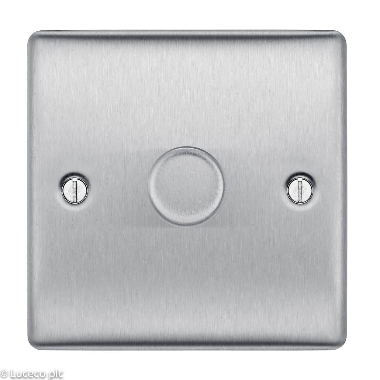 BG Brushed Steel Dimmer Switch - 400W 1 Gang 2 Way Push