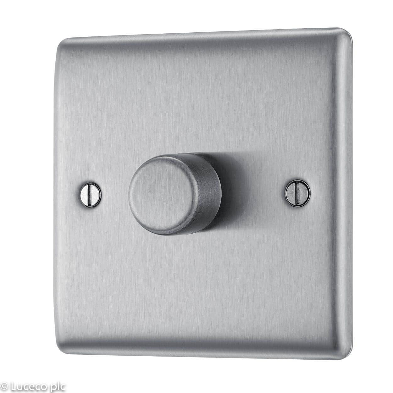BG Brushed Steel Dimmer Switch - 400W 1 Gang 2 Way Push