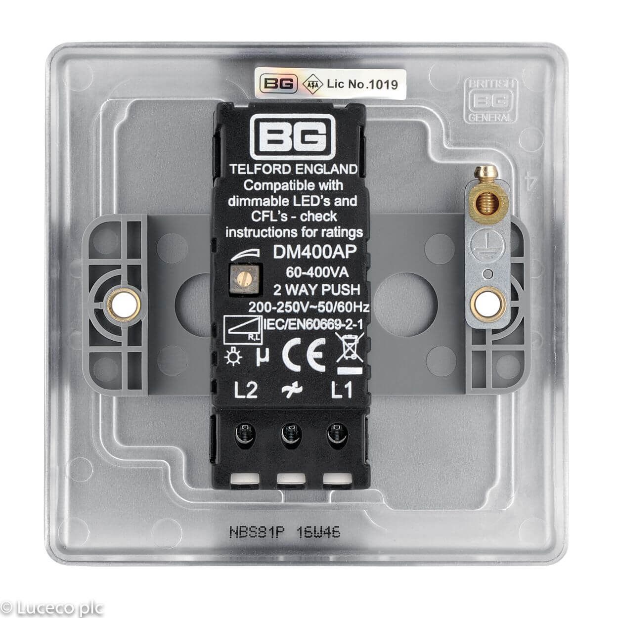 BG Brushed Steel Dimmer Switch - 400W 1 Gang 2 Way Push