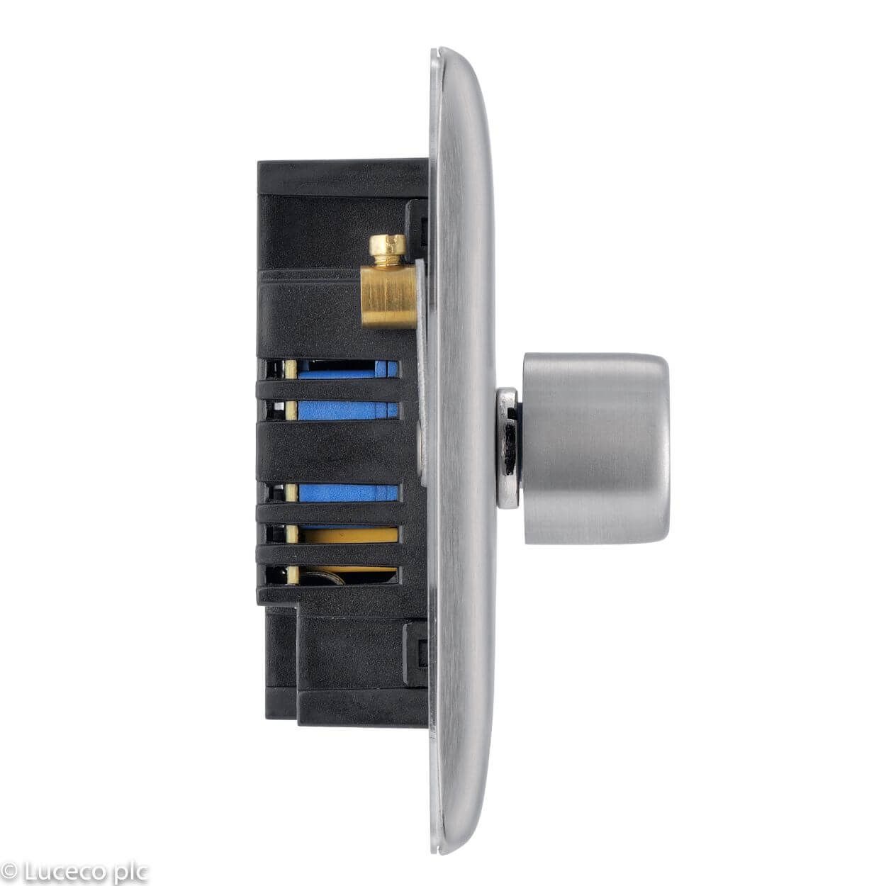 BG Brushed Steel Dimmer Switch - 400W 1 Gang 2 Way Push