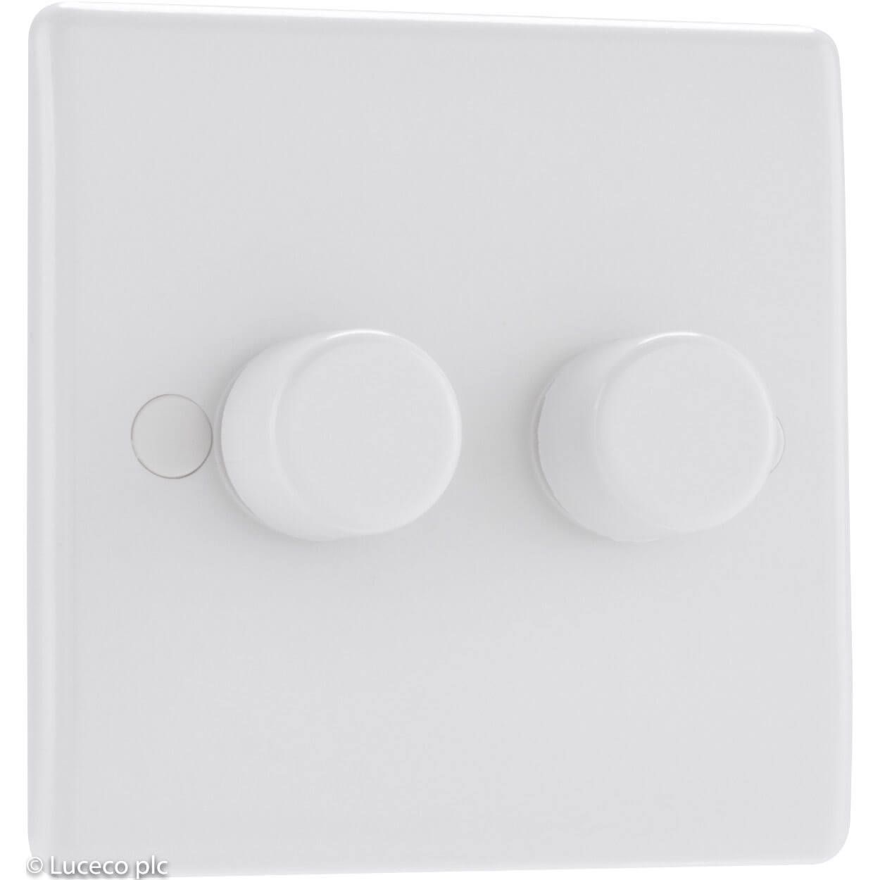 BG White Moulded Dimmer Switch - 400W 2 Gang 2 Way Push