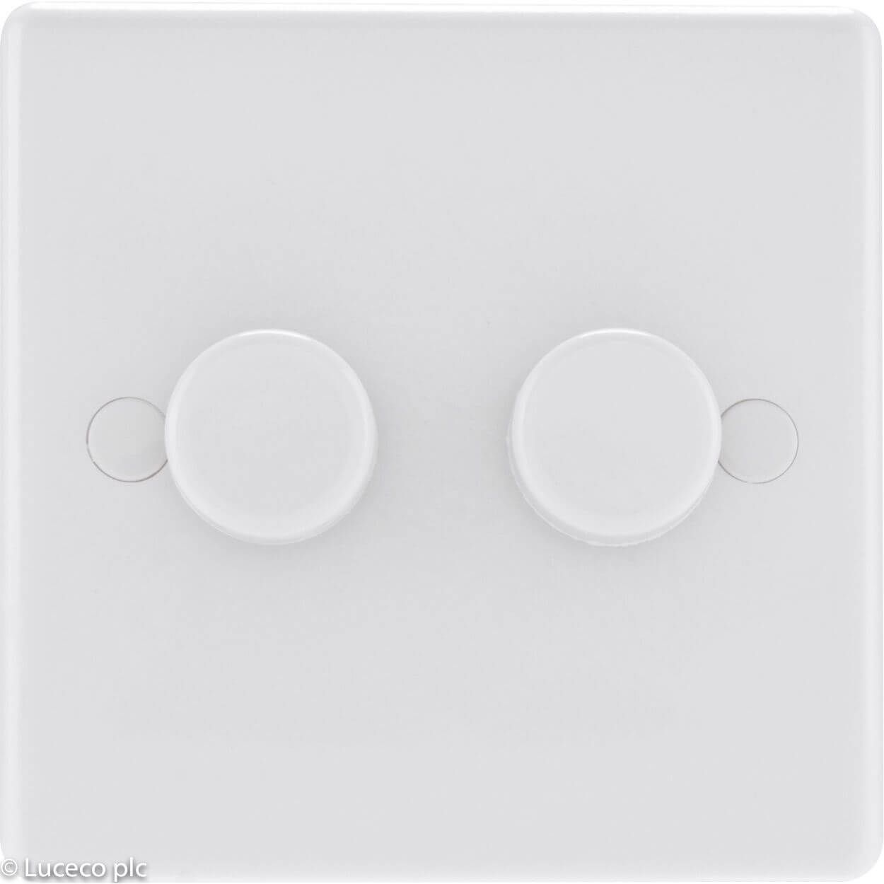 BG White Moulded Dimmer Switch - 400W 2 Gang 2 Way Push