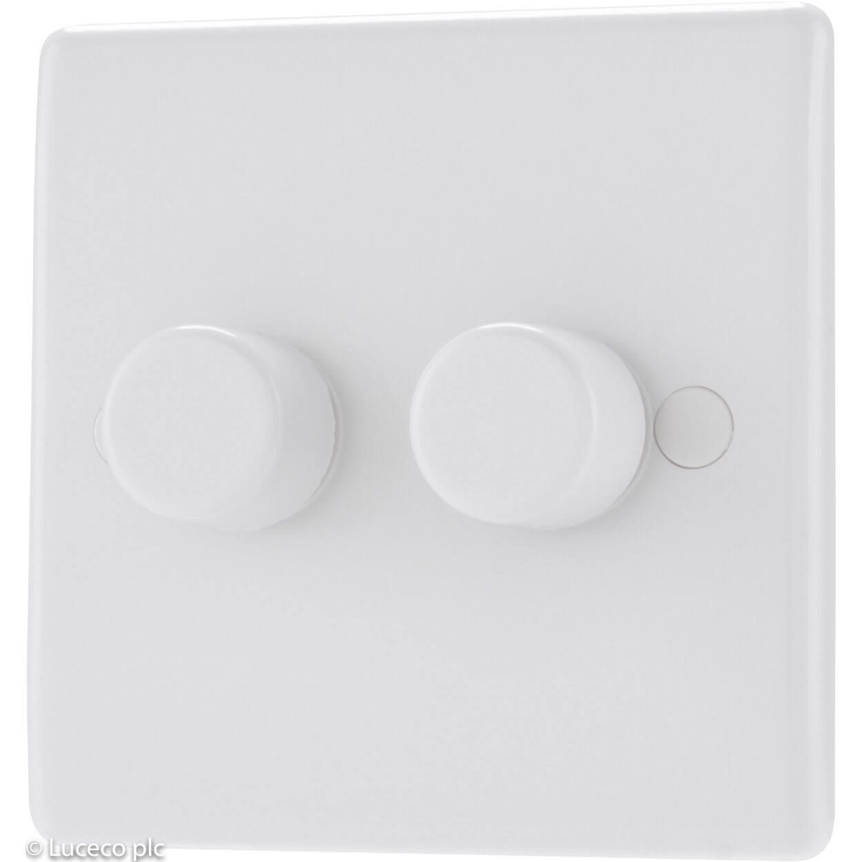 BG White Moulded Dimmer Switch - 400W 2 Gang 2 Way Push