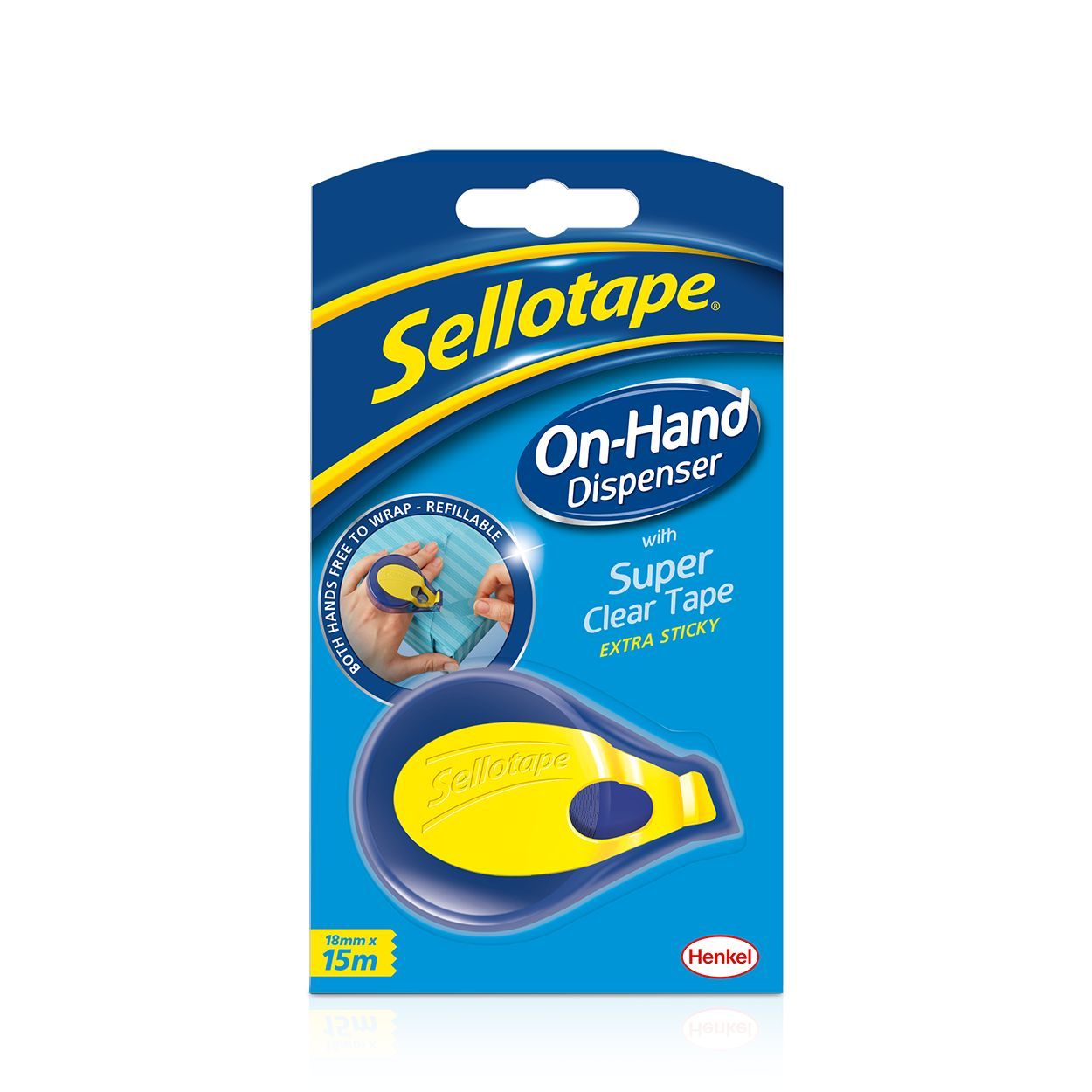 Sellotape Super Clear On-Hand Tape Dispenser & Roll 18mm x 15m