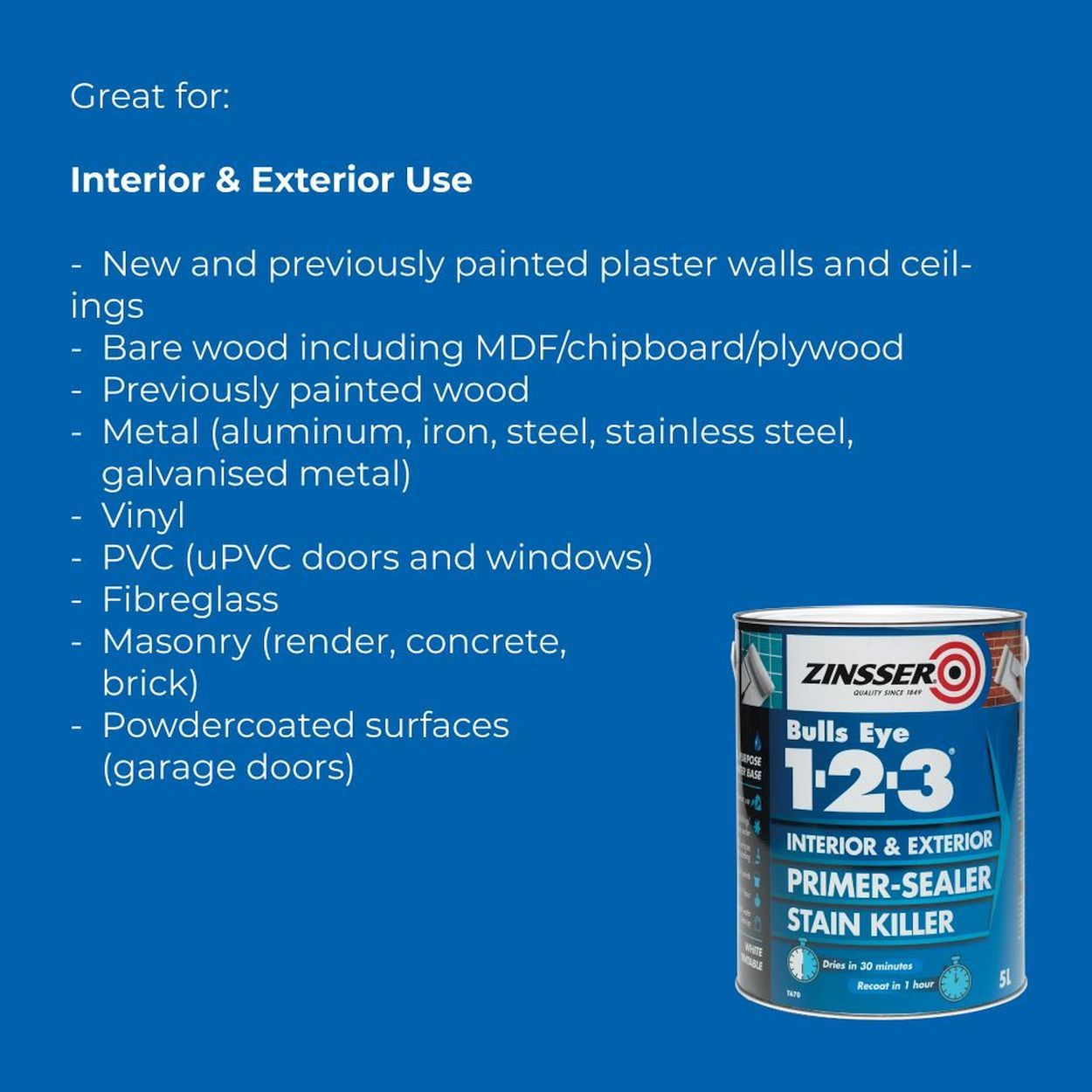 Zinsser Bulls Eye 1-2-3 Primer Sealer 1Ltr