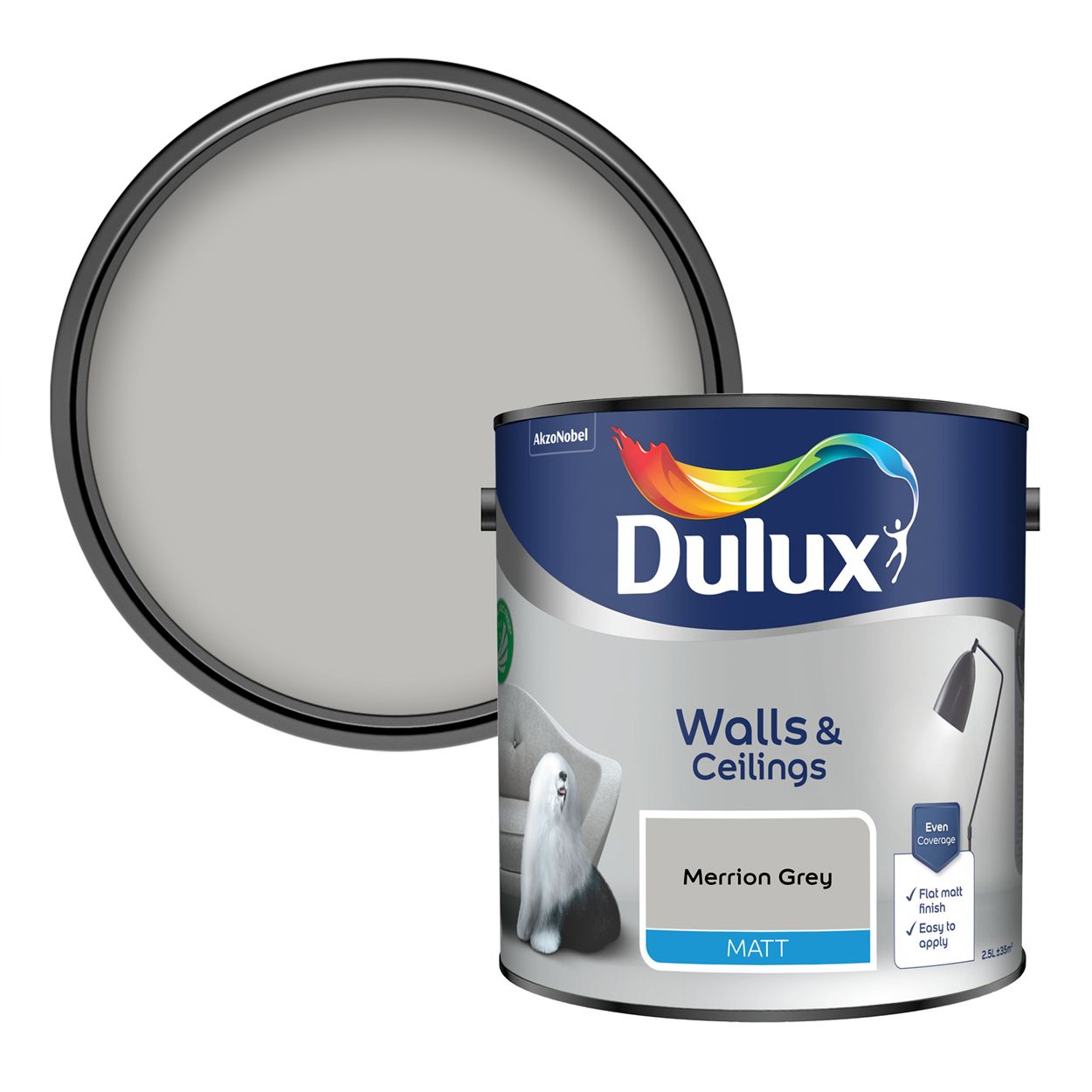 Dulux Walls & Ceilings Matt Merrion Grey 2.5L