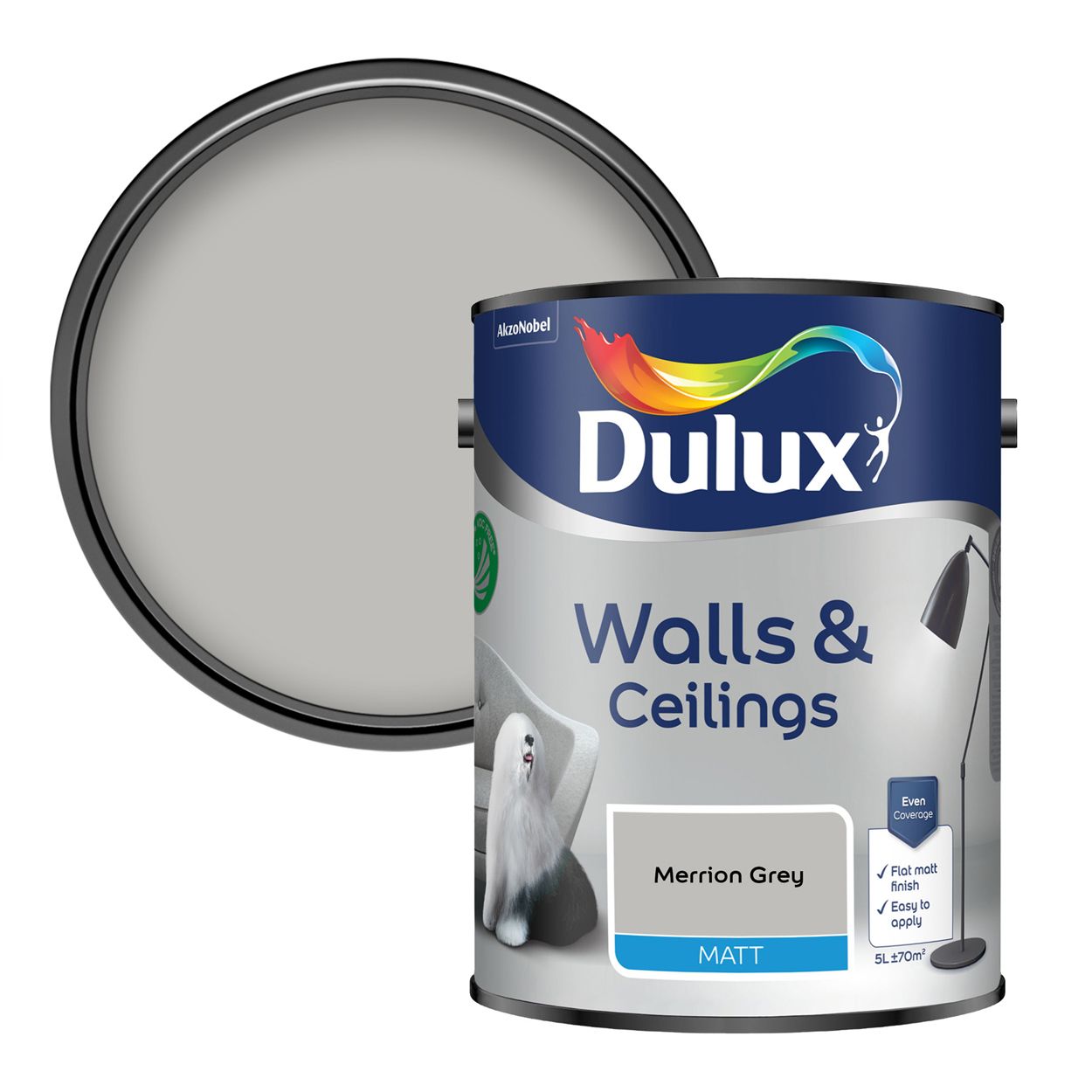Dulux Walls & Ceilings Matt Merrion Grey 5L