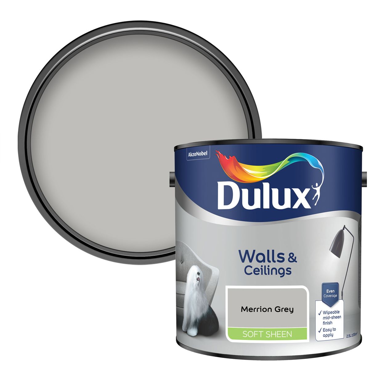 Dulux Walls & Ceilings Soft Sheen Merrion Grey 2.5L