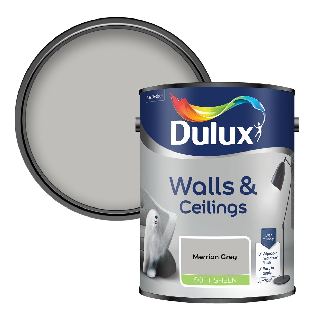 Dulux Walls & Ceilings Soft Sheen Merrion Grey 5L