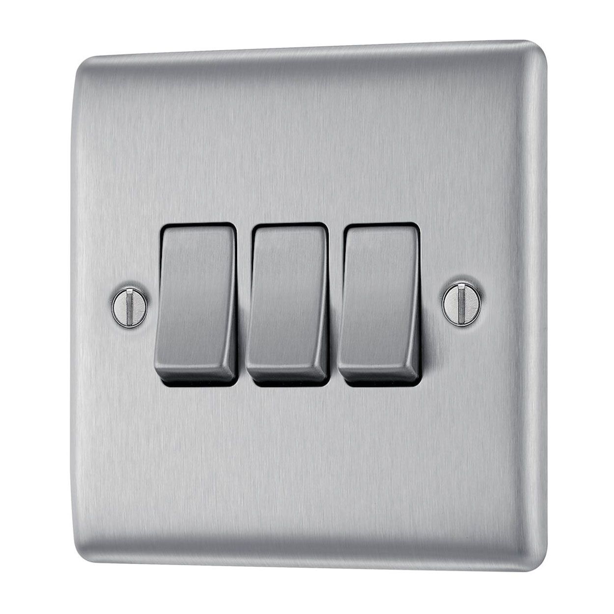 BG Brushed Steel 10A 3 Gang Switch
