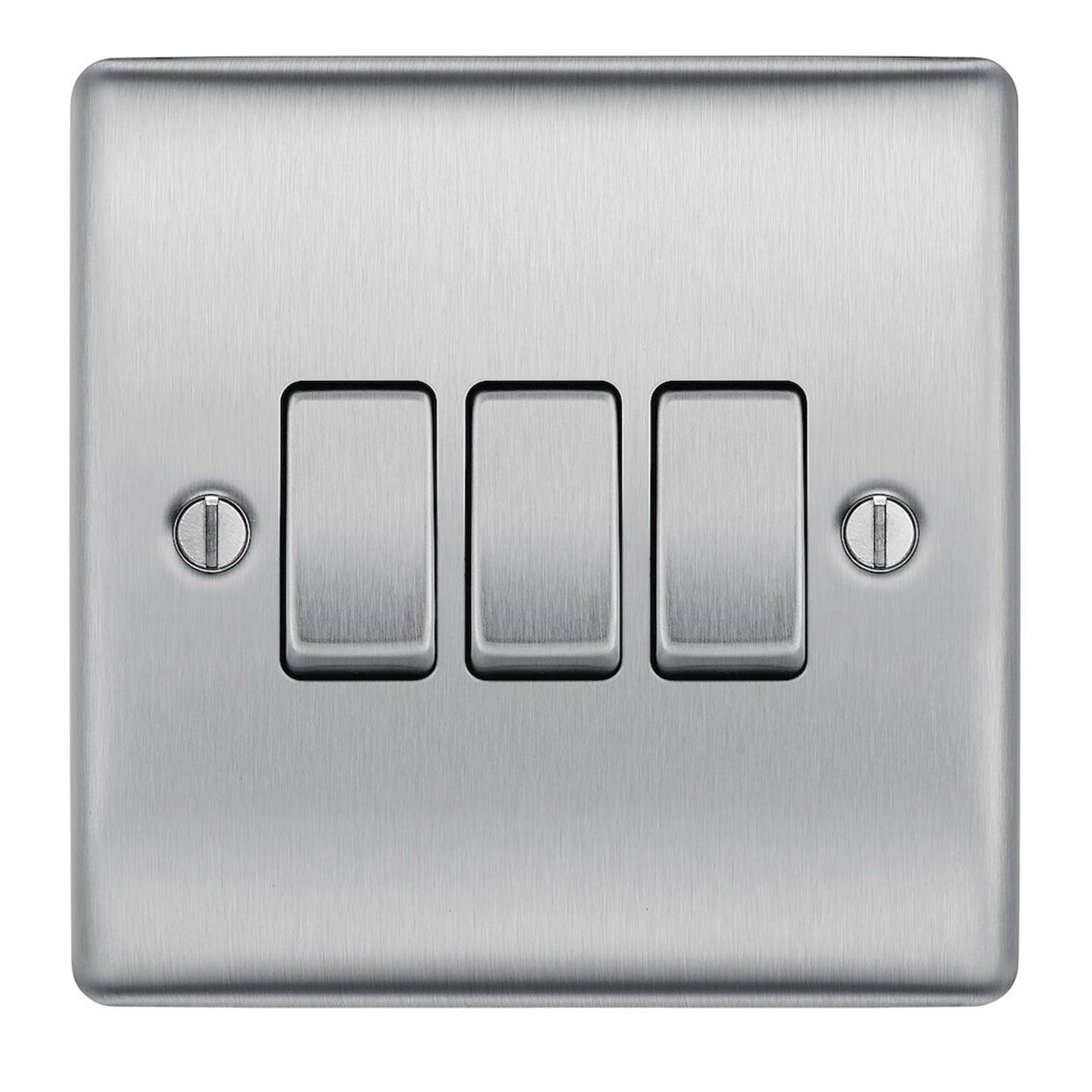 BG Brushed Steel 10A 3 Gang Switch