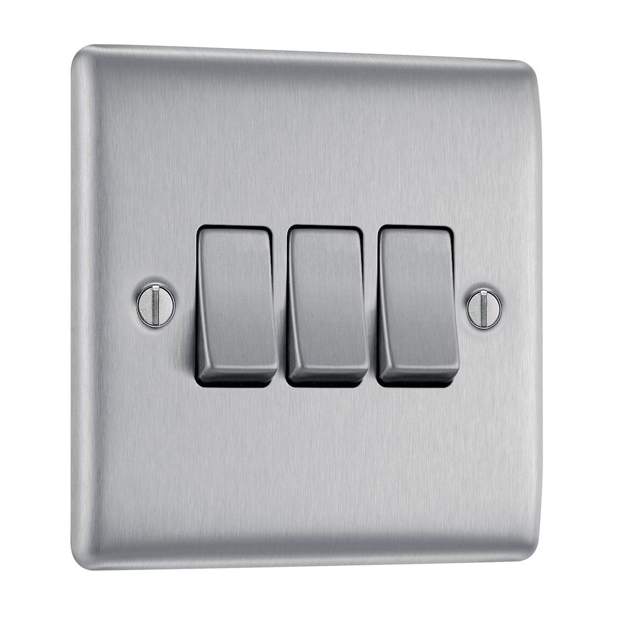 BG Brushed Steel 10A 3 Gang Switch