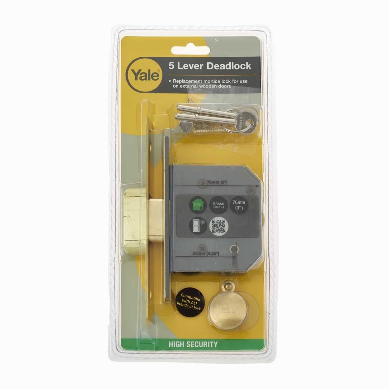 Yale 5 Lever 3in Deadlock - Brass