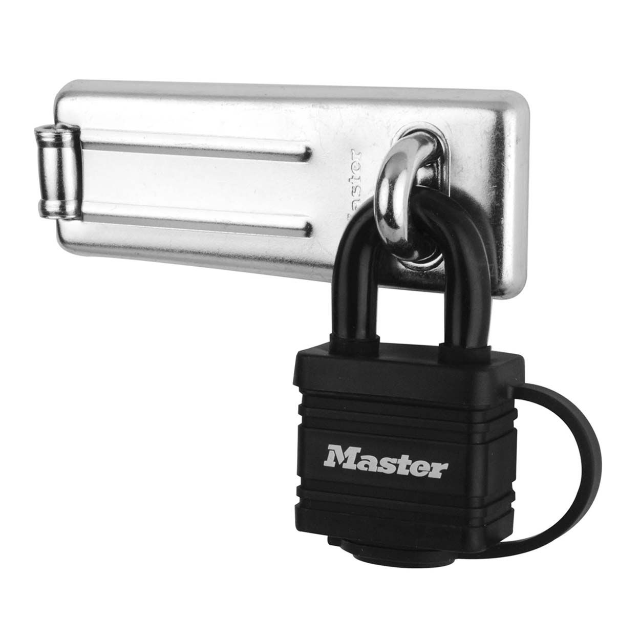 Master Lock Door Hasp and Black Keyed Padlock