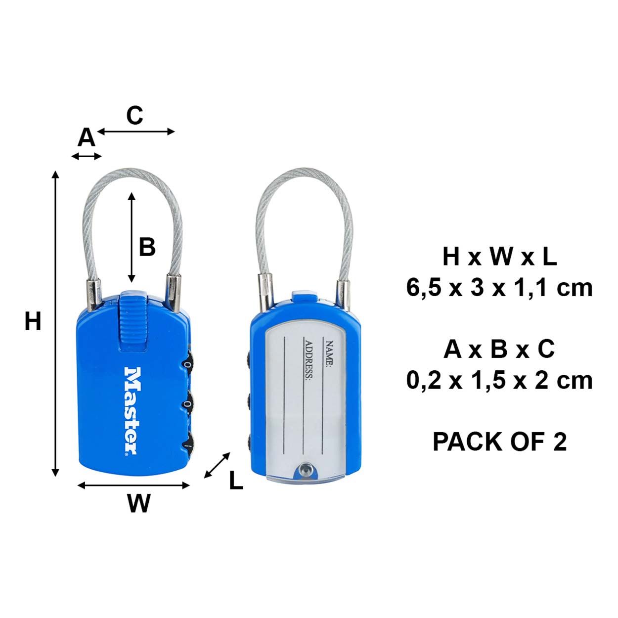 Master Lock 30mm Address Label Combination Padlocks - Twin Pack