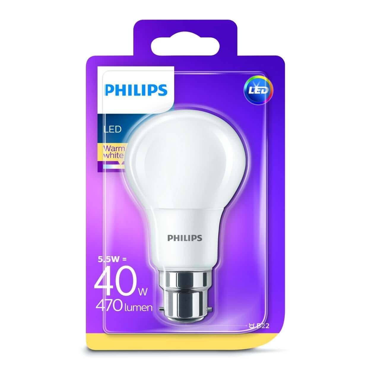 Philips LED A60 5.5W (40W) B22 Bulb Warm White Frosted