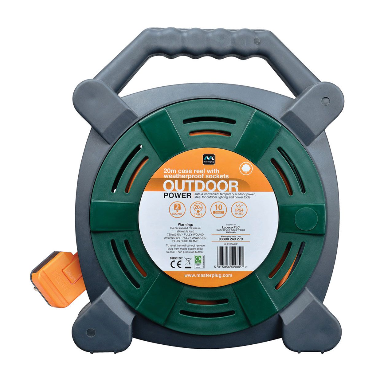 Masterplug 20m Weatherproof Garden Cable Reel