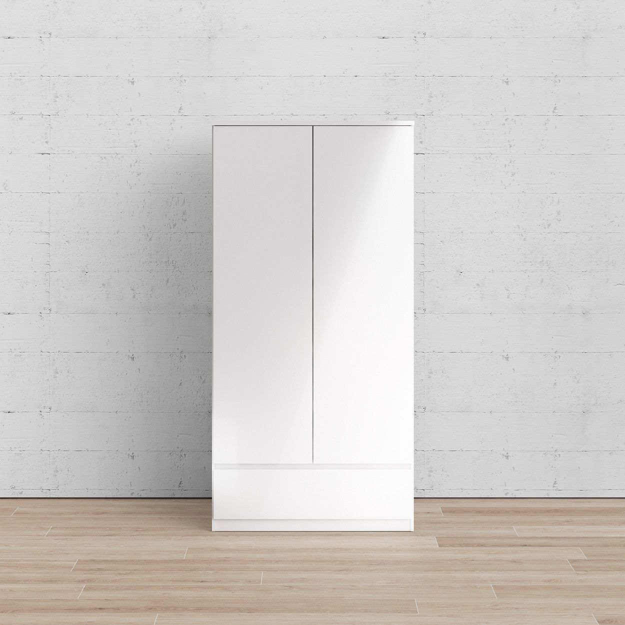 Naia 2 Door 1 Drawer White High Gloss Wardrobe