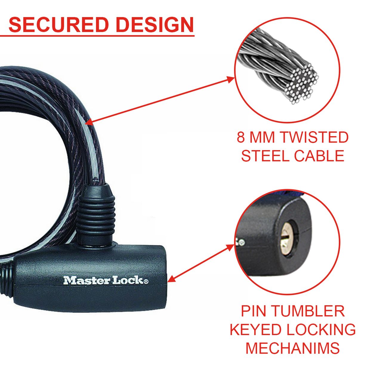 Master Lock 1.8m Keyed Bike Lock
