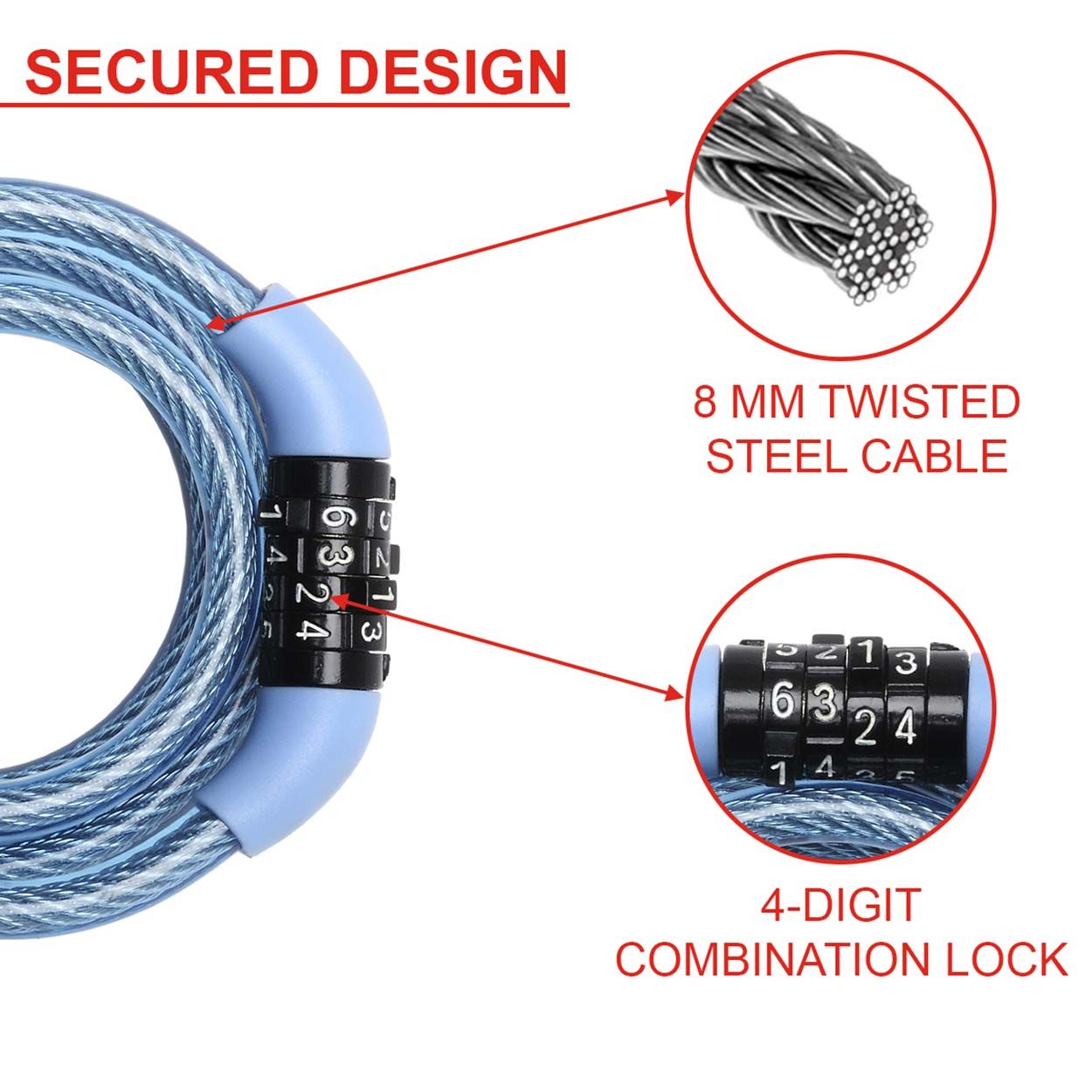 Master Lock 1.2m Combination Cable Lock - Assorted Colours