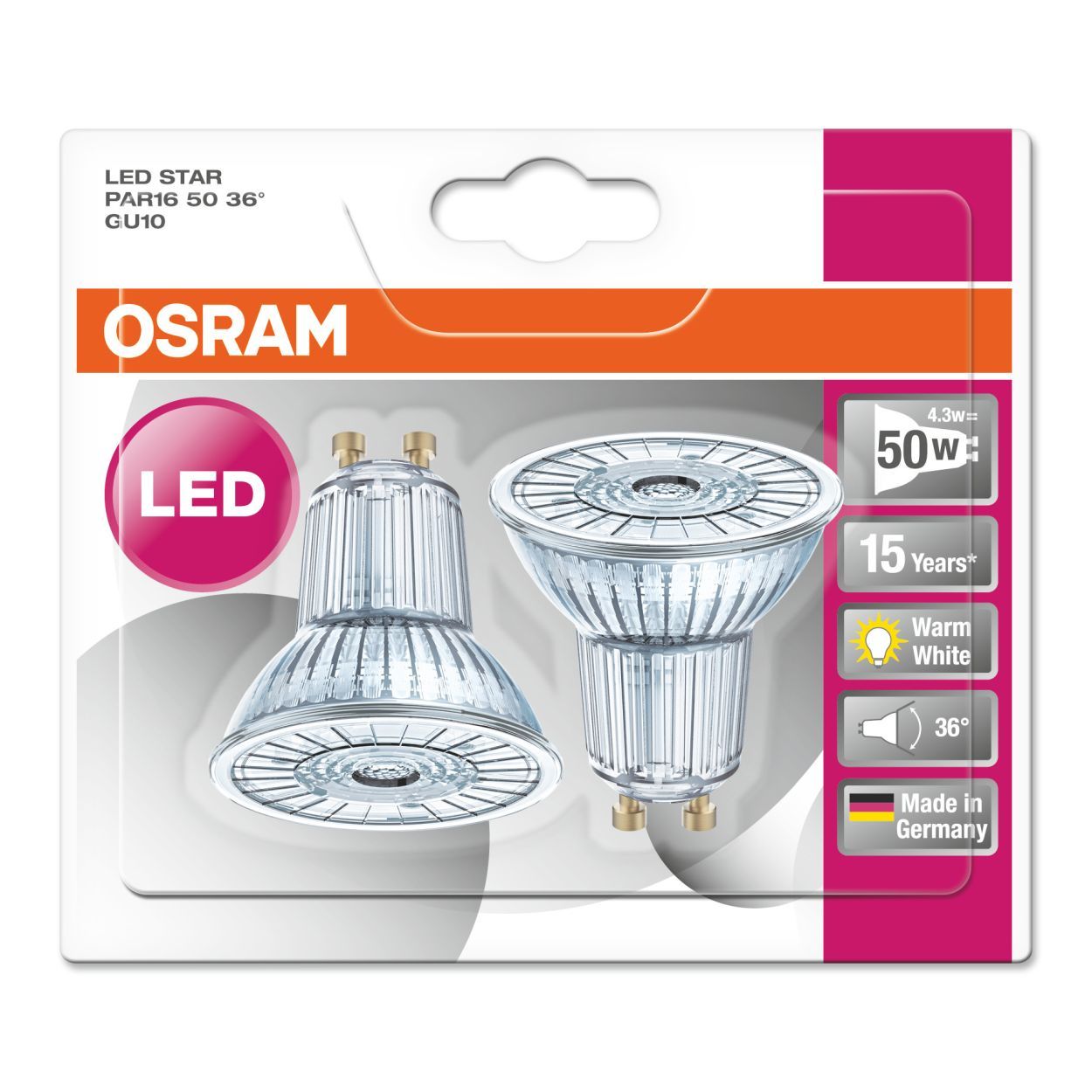Osram 4.3W (50W) Gu10 Led Glass  2 Pack