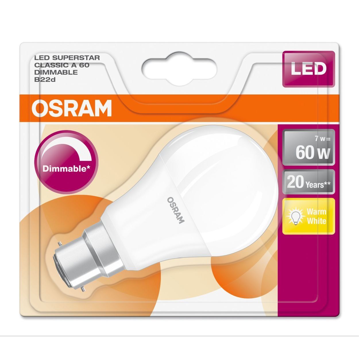 Osram 6.5W (60W) B22 Led Gls Frs Fil Dim