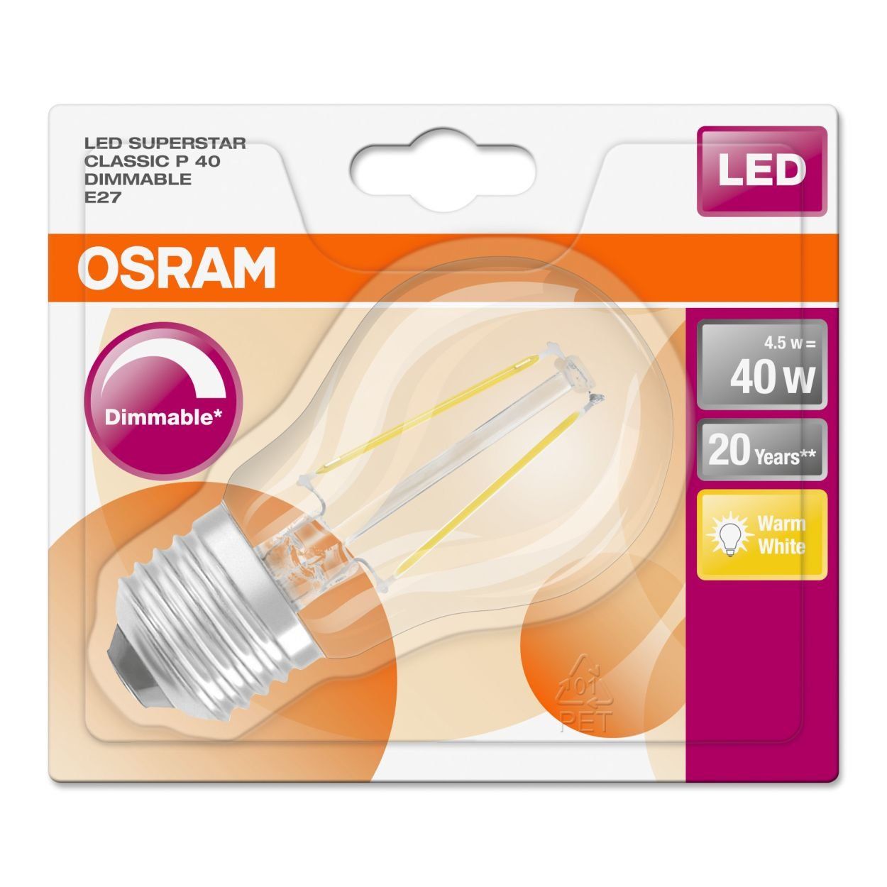 Osram 4.5W (40W) E27 Led G/Ball Fil