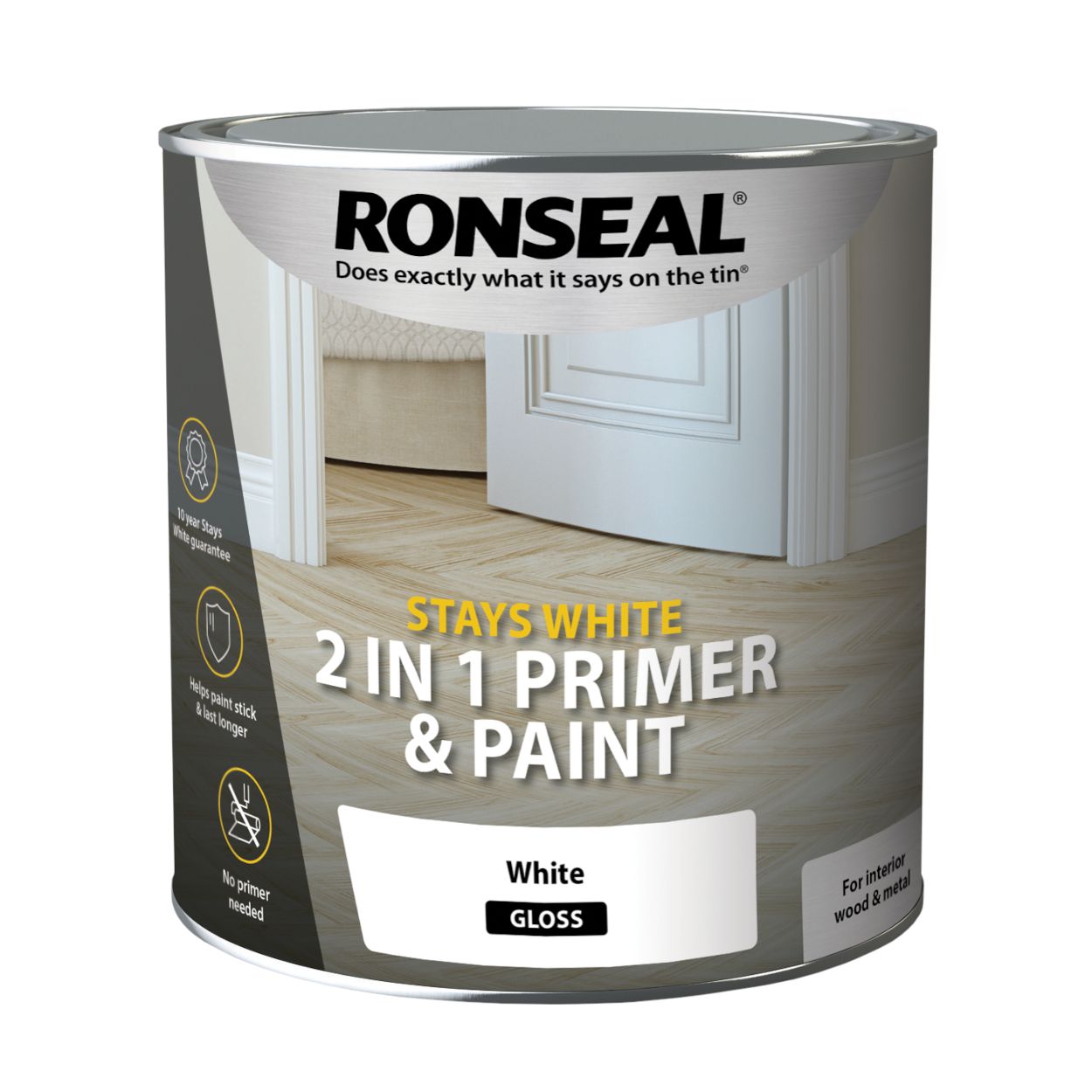 Ronseal Stays White 2 In 1 Trim Paint Gloss 2.5L