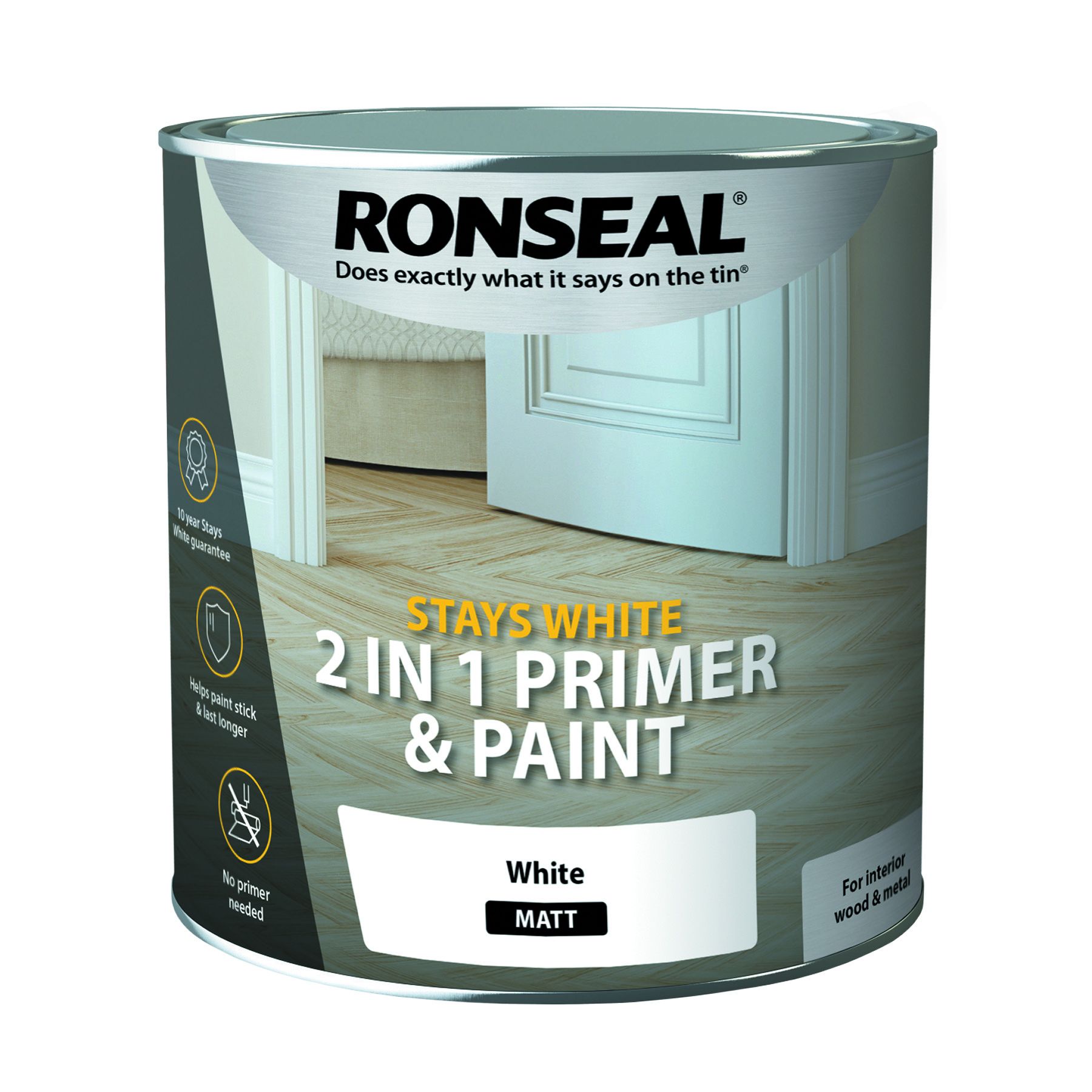 Ronseal Stays White 2 In 1 Trim Paint Matt 2.5L