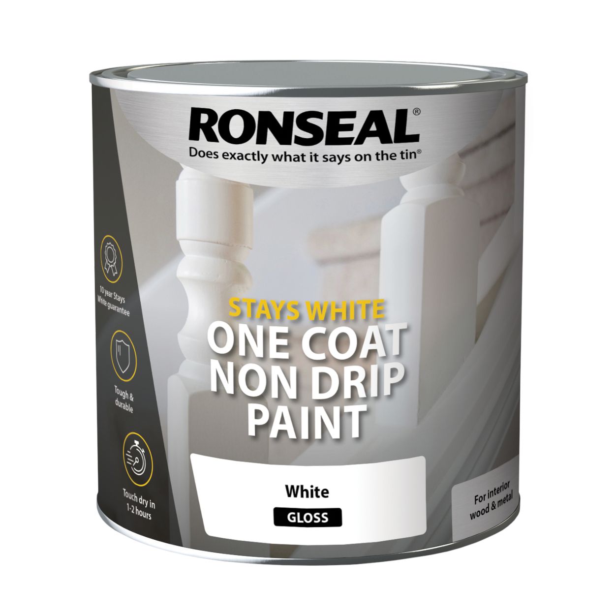 Ronseal Stays White One Coat Trim Paint Satin 750Ml