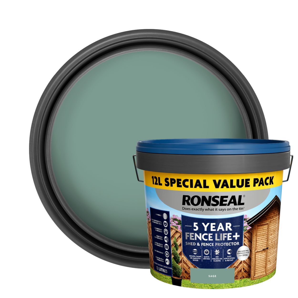 Ronseal 5 Year Fence Life Plus Shed & Fence Protector Sage 12L