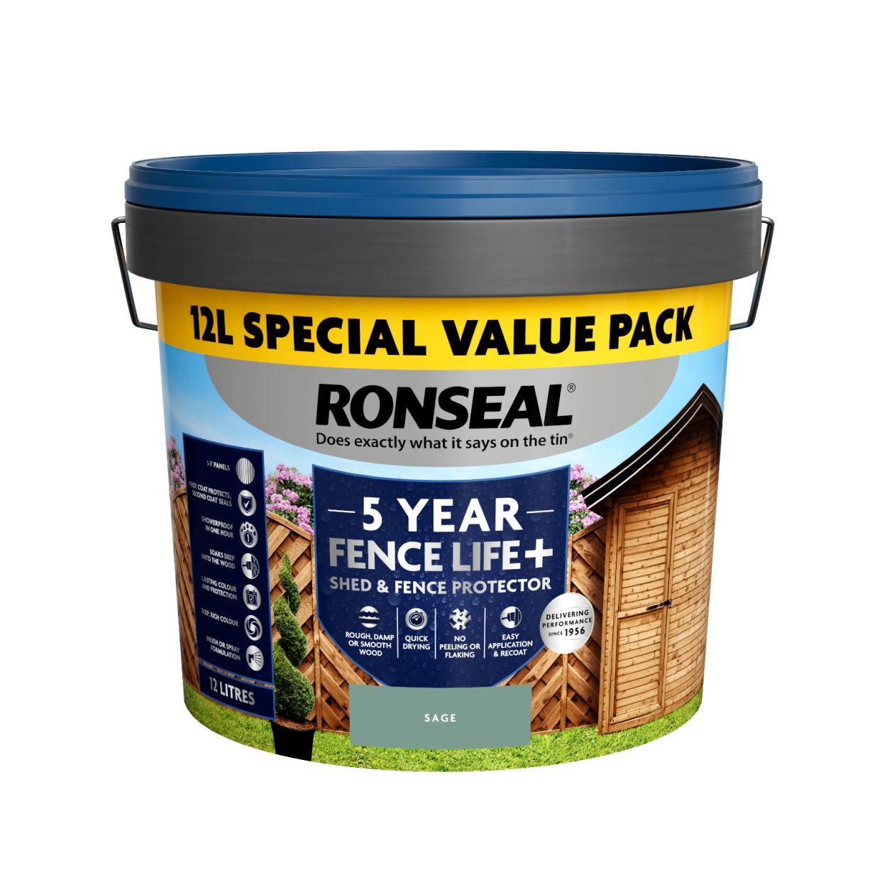 Ronseal 5 Year Fence Life Plus Shed & Fence Protector Sage 12L