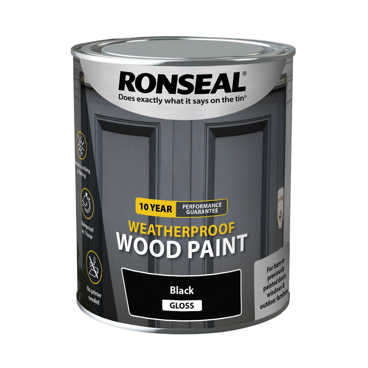 Ronseal 10 Year Weatherproof Paint Black Gloss 750Ml