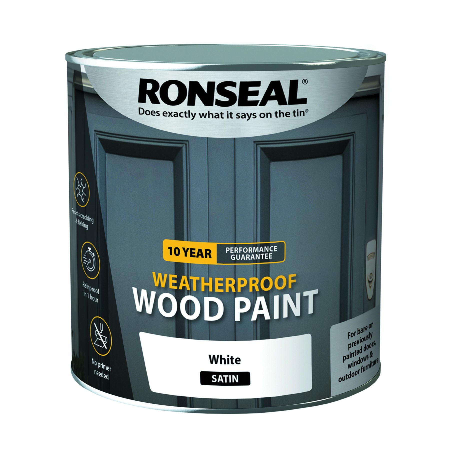 Ronseal 10 Year Weatherproof Paint White Satin 2.5L