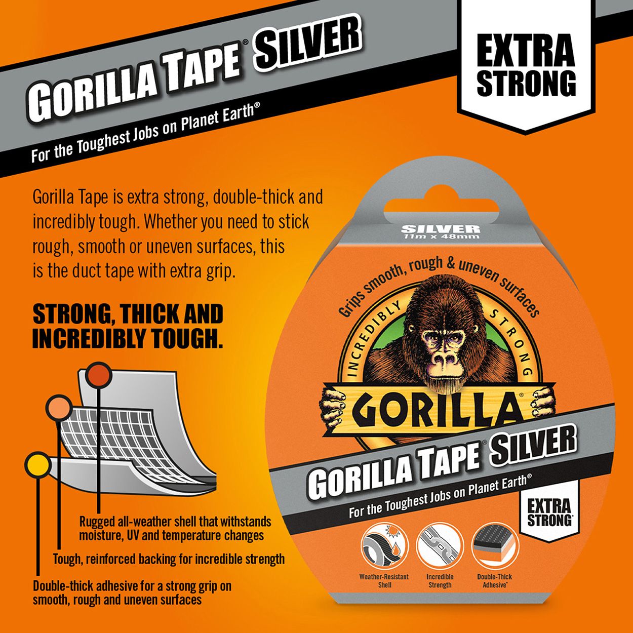Gorilla 11m Tape Silver