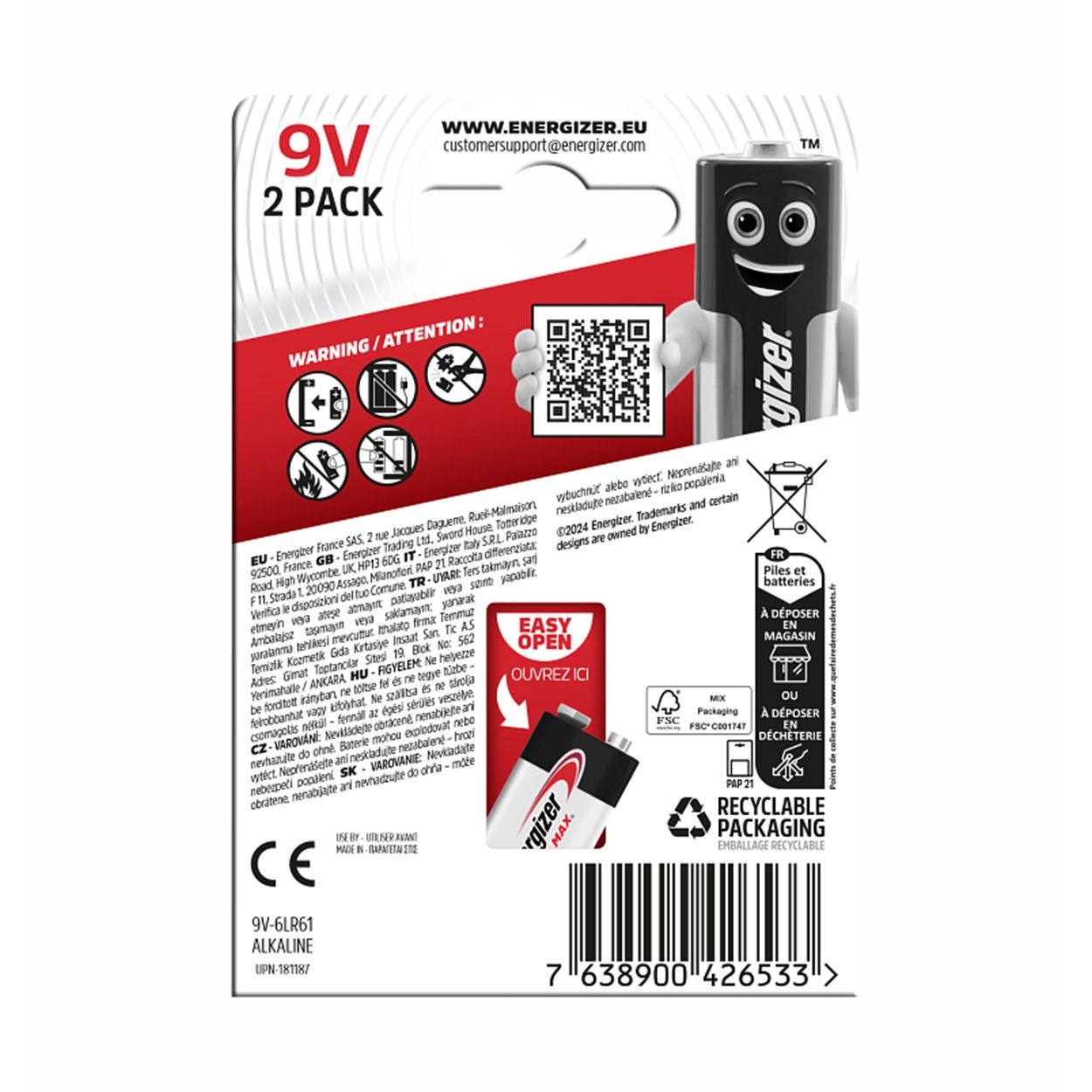 Energizer Max 9V 2 Pack