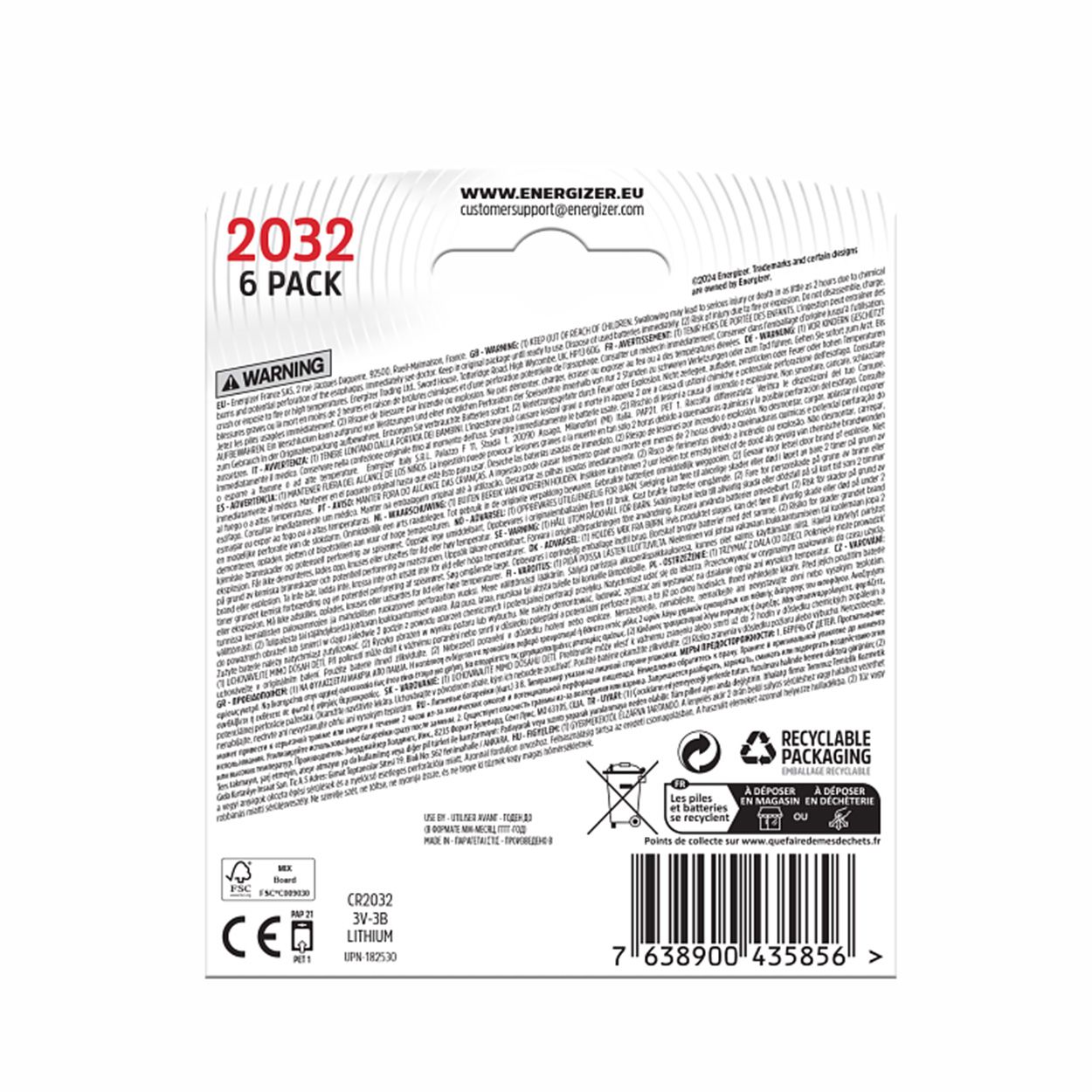 Energizer Lithium 2032 6 Pack