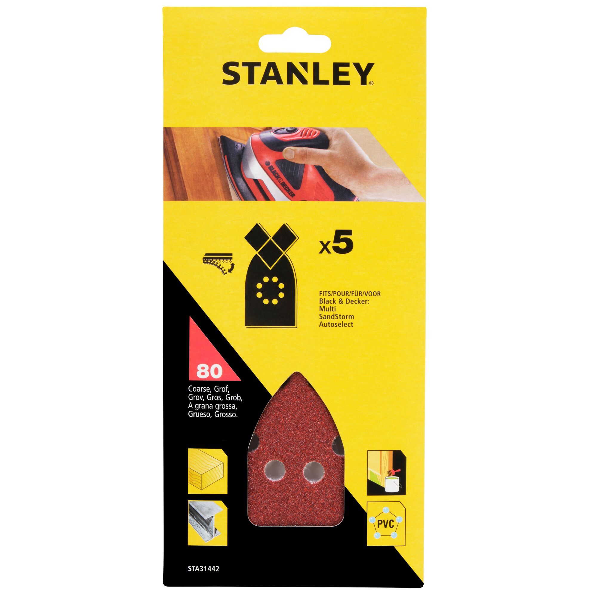 Stanley 80G Multi Sanding Sheet - 5 Piece