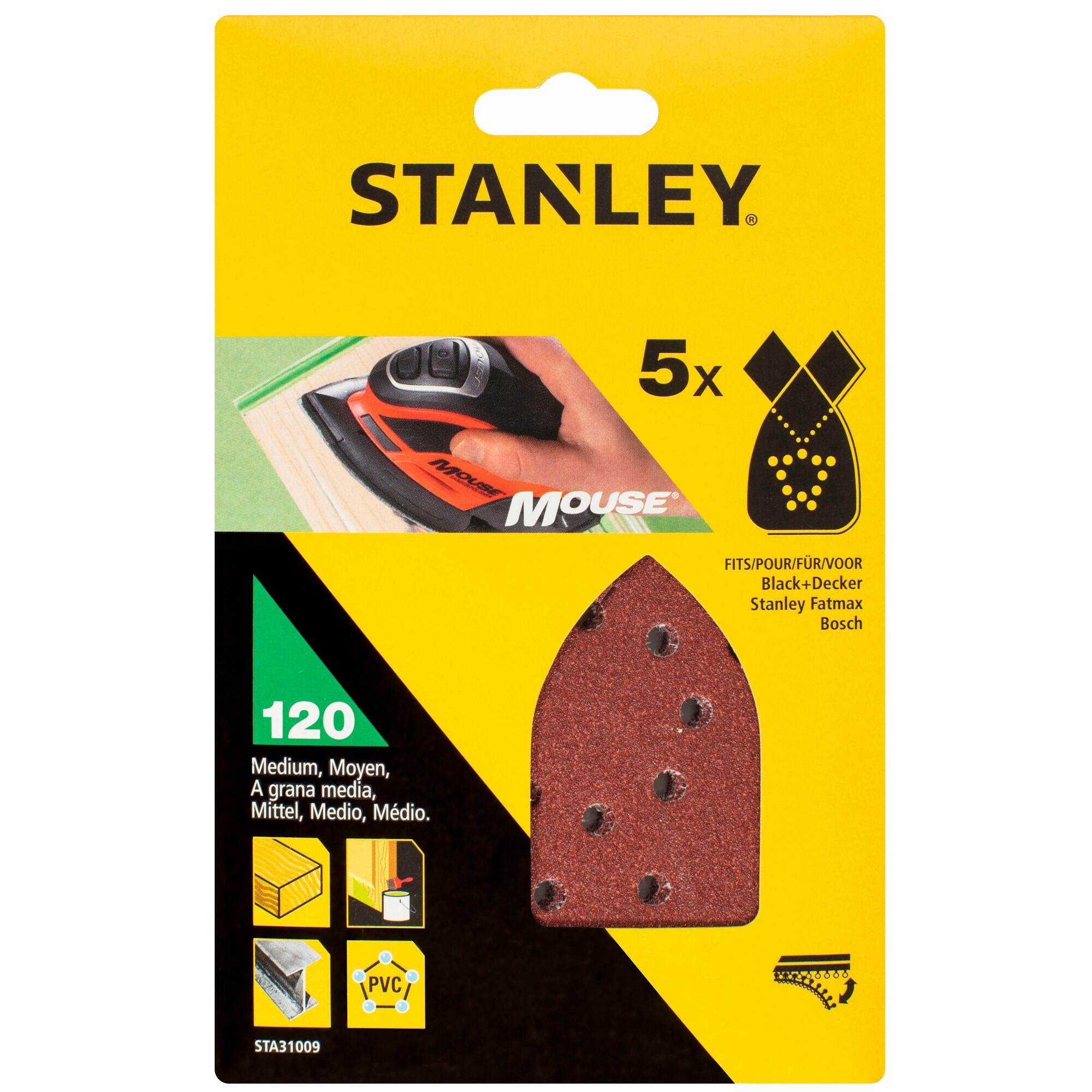 Stanley 120G Mouse Sanding Sheet - Set Of 5
