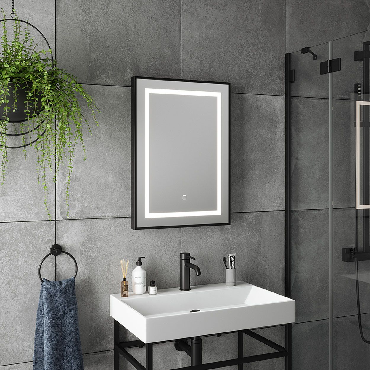 Tema Palermo Black Rectangular LED Mirror