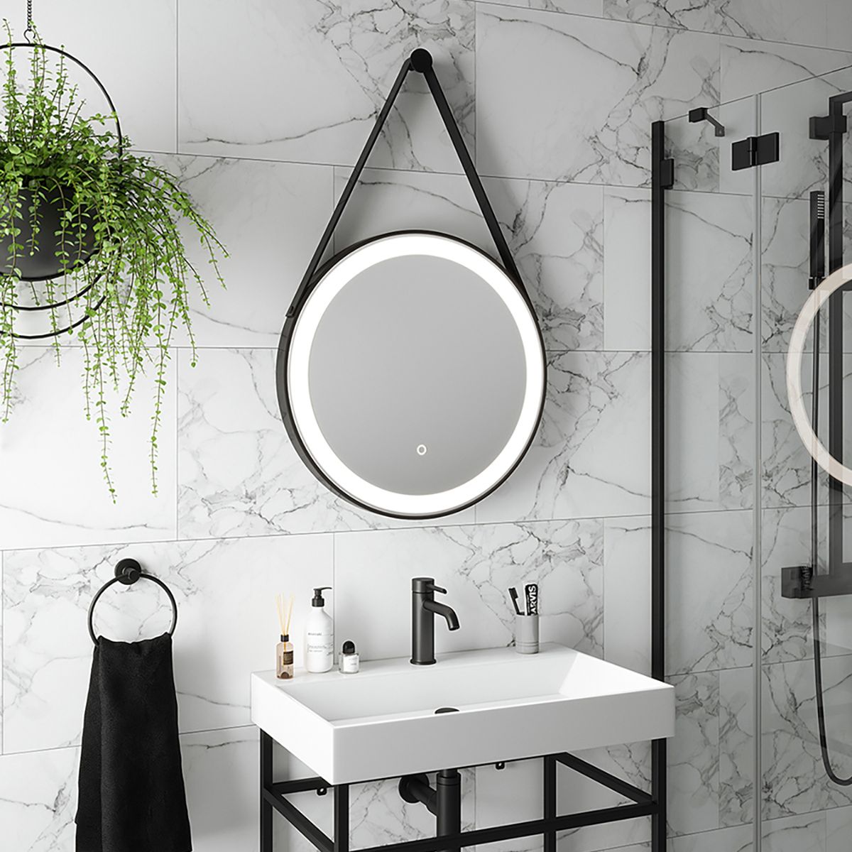 Tema Florence Black Hanging Round LED Mirror