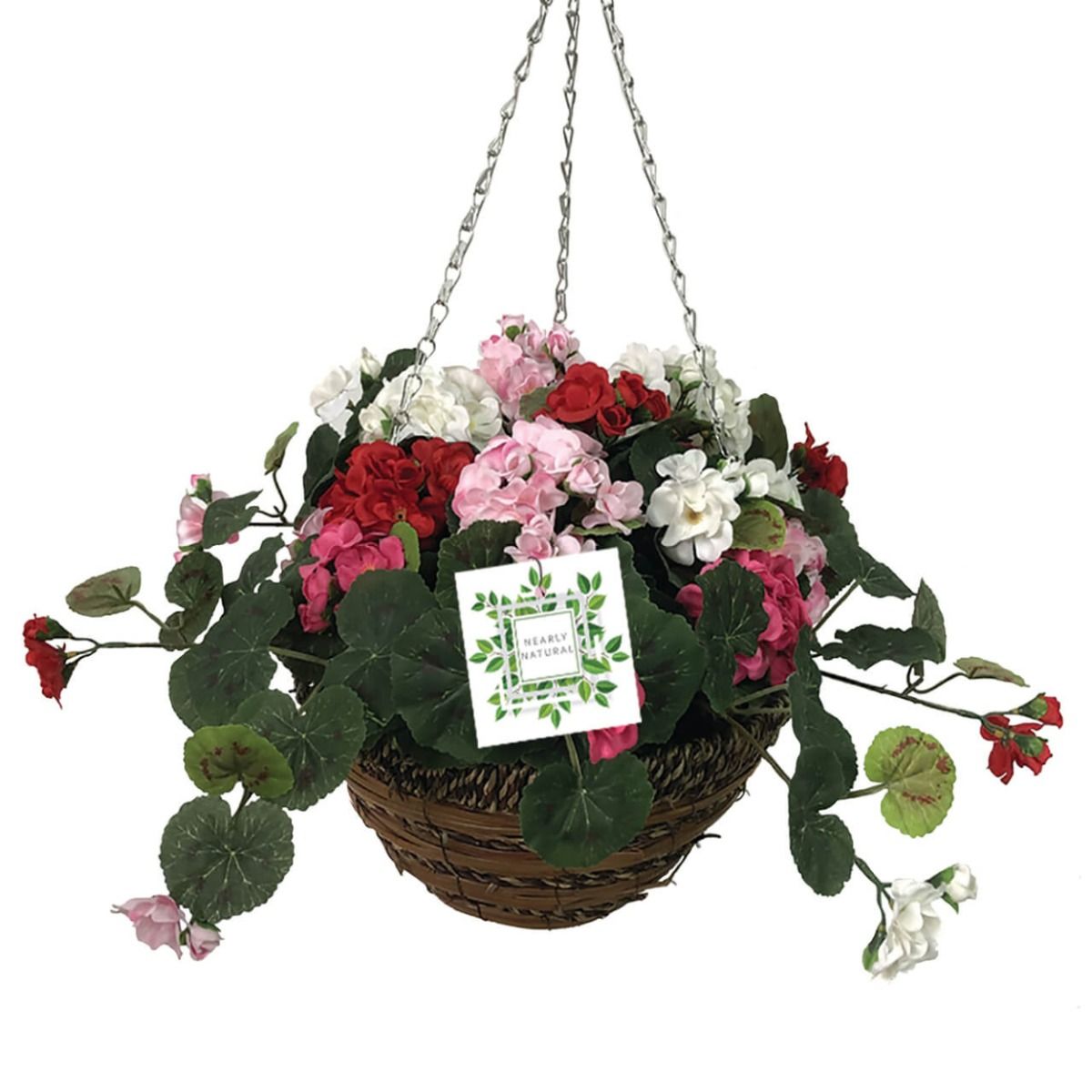 Nearly Natural Geranium Hanging Basket Dia.30Cm